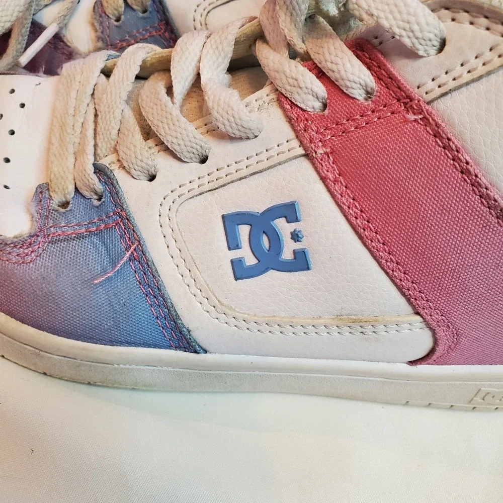 Woman's DC Manteca‎ Mid 4 Pink White Blue Size 5 High Top Sneakers